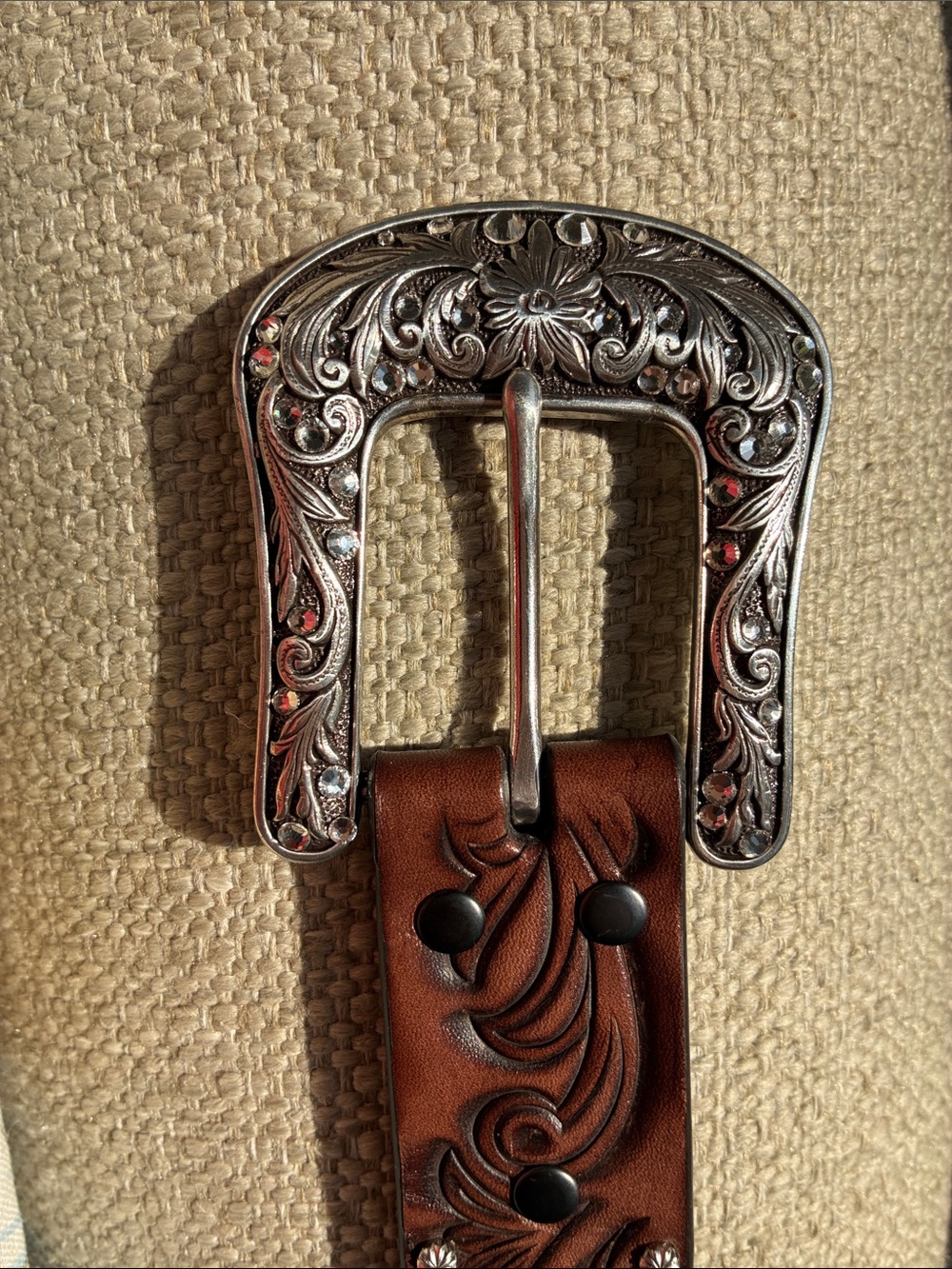 Ariat Brown Leather Western Belt with Silver- Tone Floral Buckle